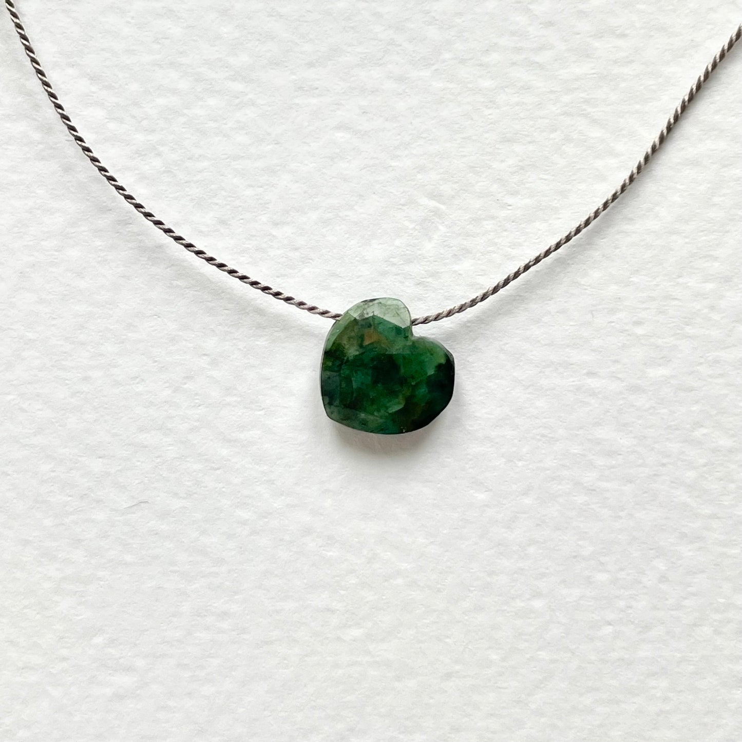 Silk Charm Necklace | Emerald Heart