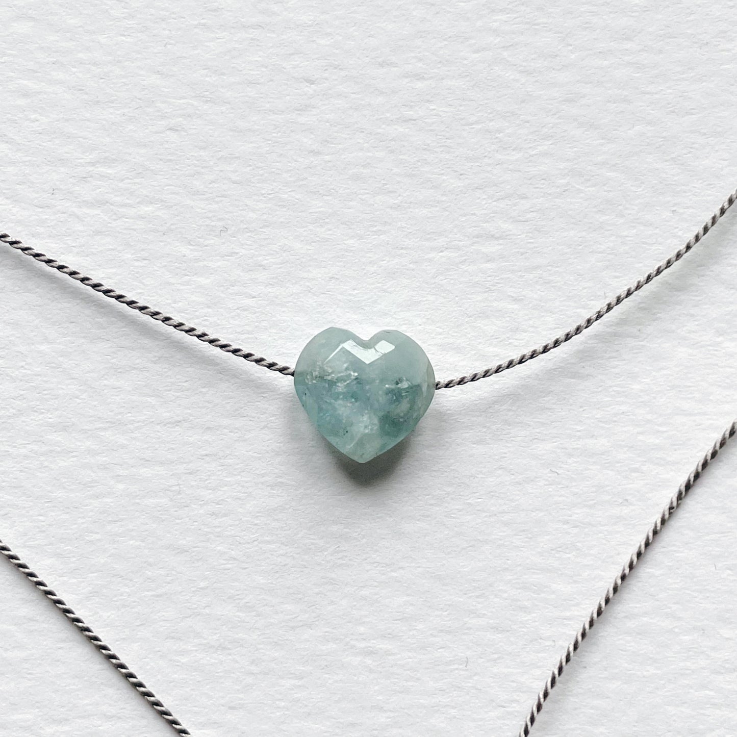 Silk Charm Necklace | Aquamarine Heart