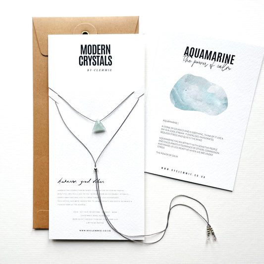 Silk Charm Necklace | Aquamarine Triangle