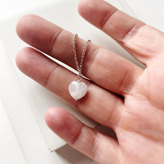 Silver Charm Necklace | Moonstone Heart