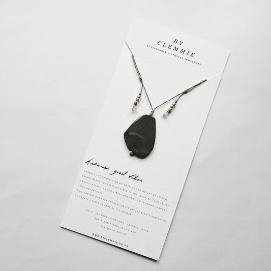 Statement Silk + Crystal Necklace | Pyrite Slice