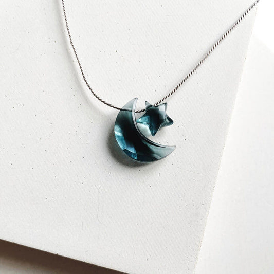 Silk Charm Necklace | Blue Topaz Star + Moon