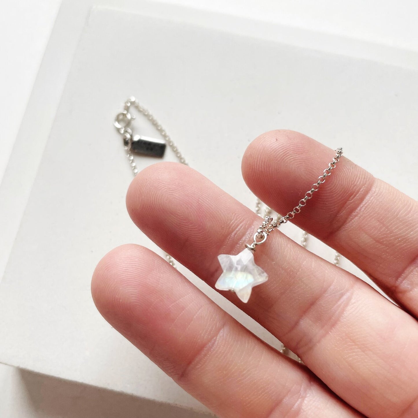 Silver Charm Necklace | Moonstone Star