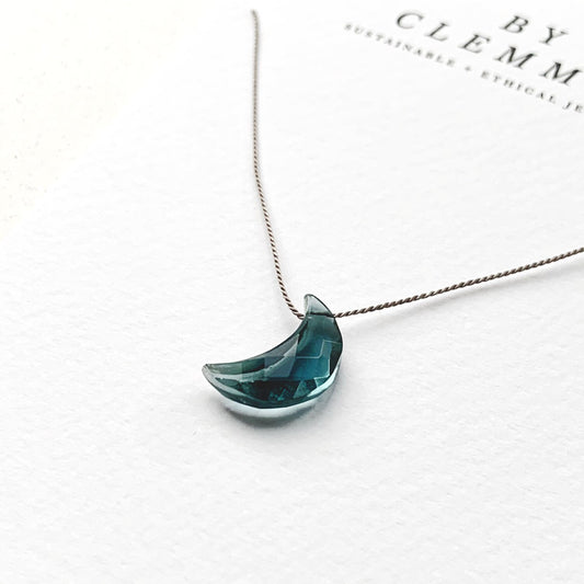 Silk Charm Necklace | Blue Topaz Moon