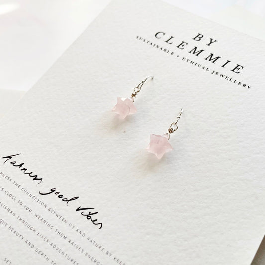 Crystal Star Charm Earrings | Rose Quartz